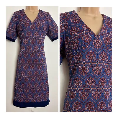 £7.99 • Buy Vintage 60s Blue Red & Silver Pattern Short Sleeve Mod Shift Party Dress Size 10