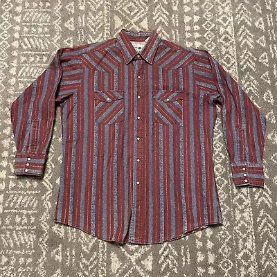 VTG Roadrunner Western Dress Shirt Pearl Snap Mens Sz XL Red Blue Striped Cowboy • $18.89