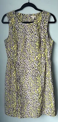 Gap Dress Sz 8 Tiger Yellow Gray Animal Print Sleeveless Knee Length Zip Pamela • $19