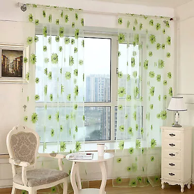 Window Drape Transparent Convenient Sunflower Sheer Voile Skin-friendly • $11.70