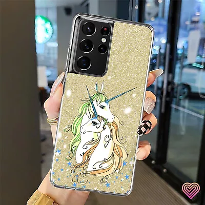 Printed Glitter Unicorm Phone Case Cover Gel For Apple-Samsung Models 064-3 • £5.90