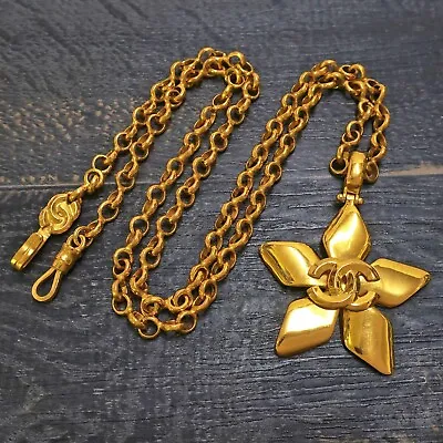 CHANEL Gold Plated CC Logos Flower Vintage Chain Necklace Pendant #351c Rise-on • £579.79