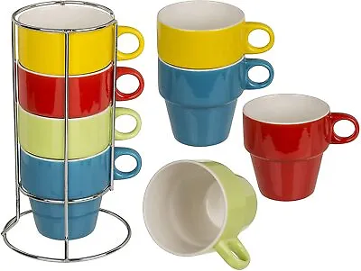 £19.99 • Buy Vibrant Fine Bone China Stackable Mug Set 4x Tea Coffee Latte Cups 9oz And Stand