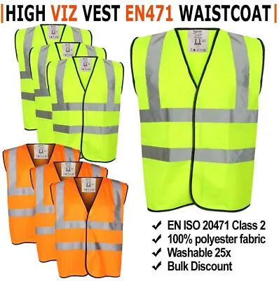 £3.49 • Buy Hi Viz Vest High Vis Safety | YELLOW ORANGE | EN471 Waistcoat Visibility Jacket
