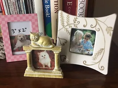 Mini Picture Photo Frame Cat Freestanding Wood Resin Ceramic Set Of 3 • $9.99