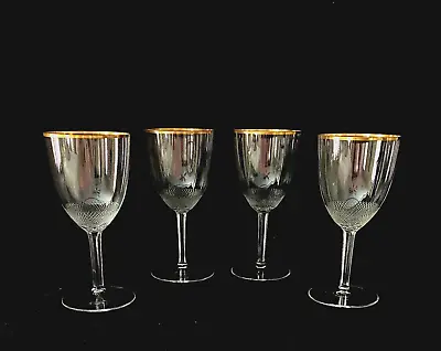 Royal Moser Czech Republic 24CT Gold Rim Claret Wine Glass Set Of 4 • $225