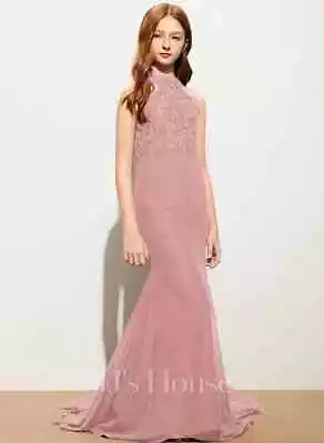 JJ's Trumpet/Mermaid Halter Sweep Train Chiffon Lace Junior Bridesmaid Dress 27 • £200