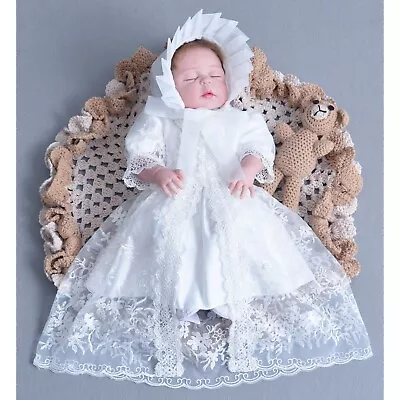 £27.99 • Buy Baby White Christening Gown Lace Party Dress Cape Bonnet 0 3 6 12 18 24 Months