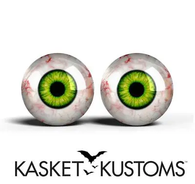 Green Monster Eyes -PIXEL FREE- Glass Halloween Creature Eyeballs 2pc - 53-2 • $7.99