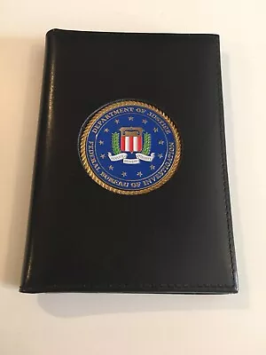 Leather Card Carrier / I.D. Holder With Affixed FBI AGENT Emblem Metal MEDALLION • $67.53