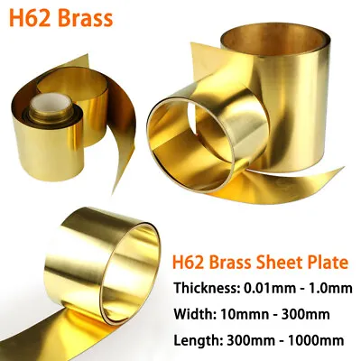 H62 Brass Sheet Plate Cu Metal Foil Panel Strip Roll 0.01mm-1mm Thick Many Sizes • £1.48