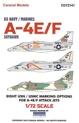 Caracal Decals 1/72 DOUGLAS A-4E/F SKYHAWK U.S. Navy & Marine Corps Versions • $14.50