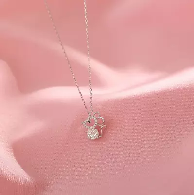 925 Sterling Silver Necklace Chain Cubic Zirconia CZ Mouse Pendant Gift Box E17 • $9.95