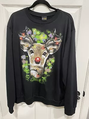 Mens Fifth Sun Black Reindeer Christmas Sweater Sweatshirt 2XL Lights Up • $18