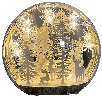 LED Light Up Christmas Dome Globe  With Wooden Winter Scene  Xmas Decoration • £26.99