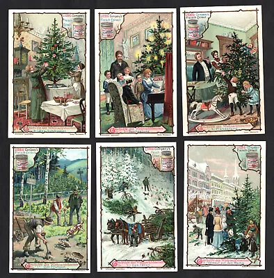 Christmas Trees Victorian Cards Set 1901 Liebig Decorations Lights Presents Gift • $9.85