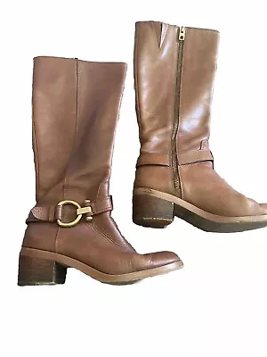 $265 Coach Carolina Brown Buckle Mid Calf Leather Riding Boots Size 6 B • $69.99