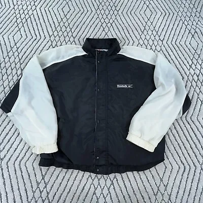 Vintage Reebok Jacket Men Large Black White Windbreaker Track Suit Coat Warm Up* • $29.91