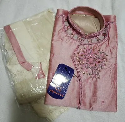 Indian Ethnic Nehru Jacket PINK Boys SZ 5 Embroidered Kid Festive Wear Waistcoat • $29.99