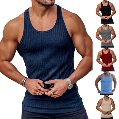 £2.99 • Buy Men Gym Vest Racerback Bodybuilding Muscle Stringer Plain Tank Slim Top Fitness