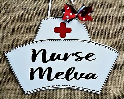 Personalize NURSE CAP SIGN Wall Door Hanger Plaque School Or Nursing Staff • $13