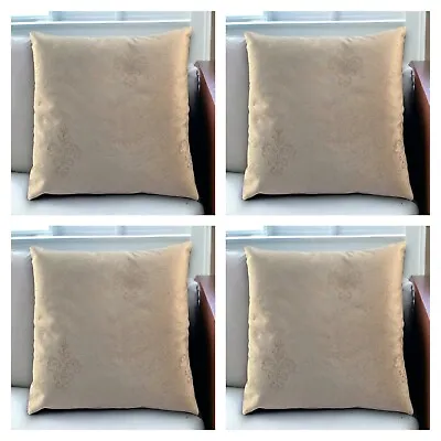 Set Of 4 Stone Brown Beige Scandi Damask Flower Cushion Covers 18x18  / 45x45cm • £13.99