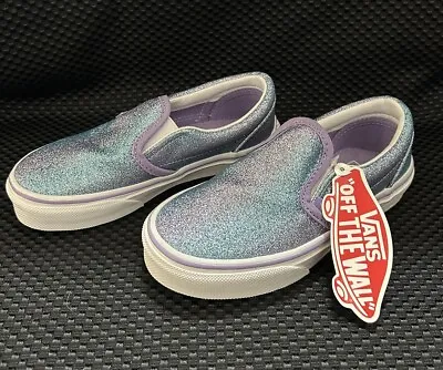 VANS Slip On Sneaker Shoes Blue Purple Ombré Glitter US 11.5 NEW • $17.49