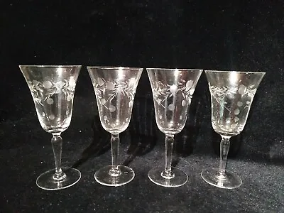  4 Vintage Etched Floral Glass Stemmed Cordial Glasses 5 H 2 Oz  • $22.40