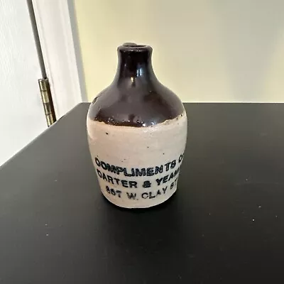 Rare Stoneware Mini Jug - Compliments Of Carter & Yeamans - 607 W. Clay St • $23.50