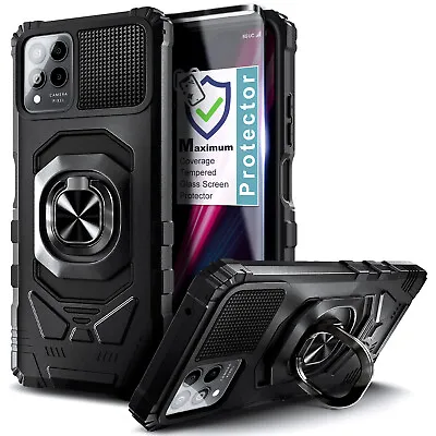 For T-Mobile Revvl 6/6 Pro 5G Case Shockproof Ring Stand Cover + Tempered Glass • $9.98