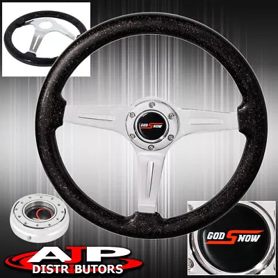 Godsnow Metallic Black Deep Dish Steering Wheel + Silver Slim Quick Release • $72.99