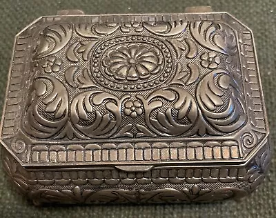 Unusual Vintage Style Rectangle Metal Treasure Chest Lined Jewelry Box. • $35