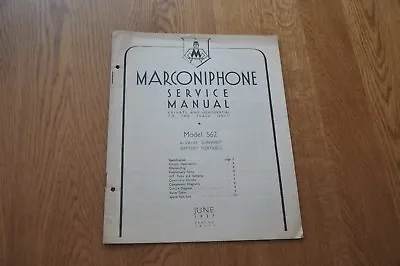 Marconiphone Model 562  6 Valve Superhet Battery Portable Genuine Service Manual • $4.98