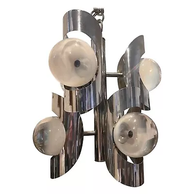 1970s Space Age Chromed Steel And Murano Glass Italian Chandelier By Mazzega • $1597.80