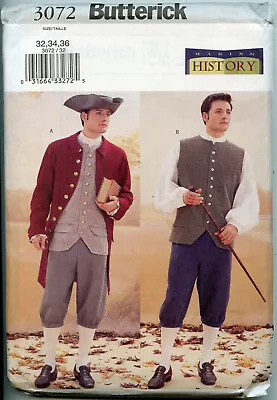 Historical Colonial Mens Suit & Hat -  Butterick Sewing Pattern - Sizes 32-34-36 • $7.96