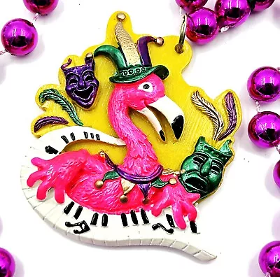 Flamingo Playing Keyboard Mardi Gras Bead Necklace New Orleans Music Jester • $5.95