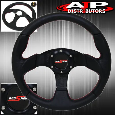 Universal Full Pvc Leather 6Bolt Steering Wheel Red Stitch Godsnow Horn Button • $41.99