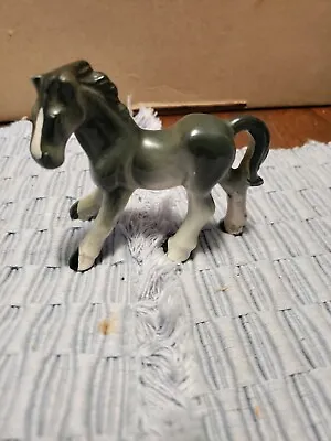 Vintage Porcelain Miniature Greyish Black Horse Figurine Japan • $3.85