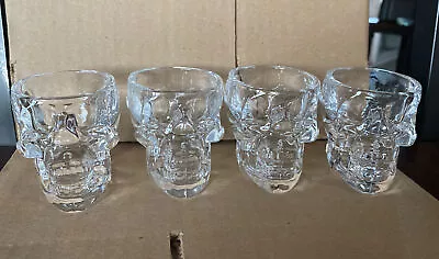 Set Of 4 Glass Crystal Head Vodka Skull Shaped Shot Glasses 3” 2oz New • $34.90