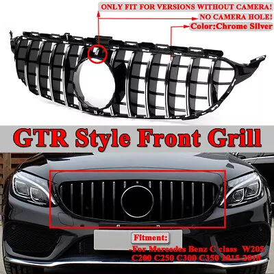 For Mercedes Benz W205 C200 C250 C300 Chrome Silver 15-18 GTR Style Grille Grill • $118.89