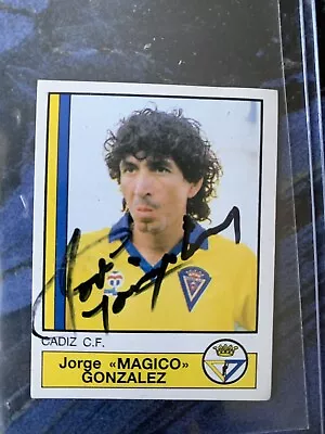 El Salvador Panini Card Autographed By Jorge Magico Gonzalez Soccer Cadiz 1987 • $1250