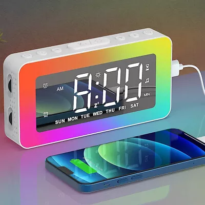 LED USB Snooze Music Player Bedside Night Light Desk Lamp Alarm Clock Charger AU • $23.99