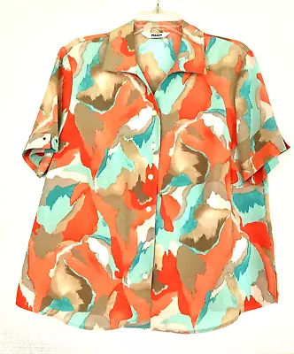 Vintage Alia Blouse Petite PXL Tropical Short Sleeve Crinkle Polyester • $12.50