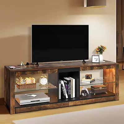 TV Stand With LED Ambient Lights TV Stand With Open Shelf Storage Cabinet • $96