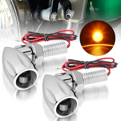 Mini Motorcycle LED Bullet Turn Signal Blinker Light Indicator Amber Chrome Lamp • $14.98