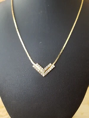 $4.20 • Buy Gold Tone Rhinestone V Shape Necklace  18 
