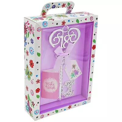 Boxed Silver 18th Birthday Key Keepsake Gift Purple Design • £8.49