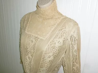 Antique Blouse Mixed Lace 1900s Victorian Irish Crochet Lace Maltese Cluny Lace • $154