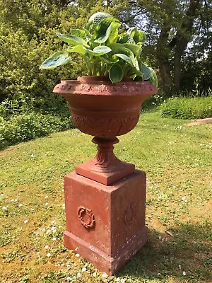 Large Antique Terracotta Garden Patio Urn Jardiniere Planter Pot & Sockel • £399