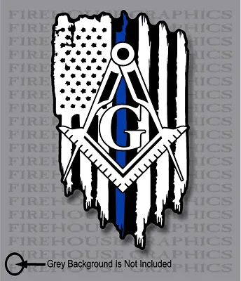 Thin Blue Line Police Masons Masonic Freemasons American Flag Sticker Decal  • $16.99
